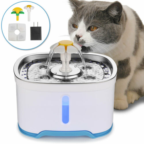 2.5l Pet Water Dispenser Fountain Cat Dog Led Light Drinking Bowl Triple Filter